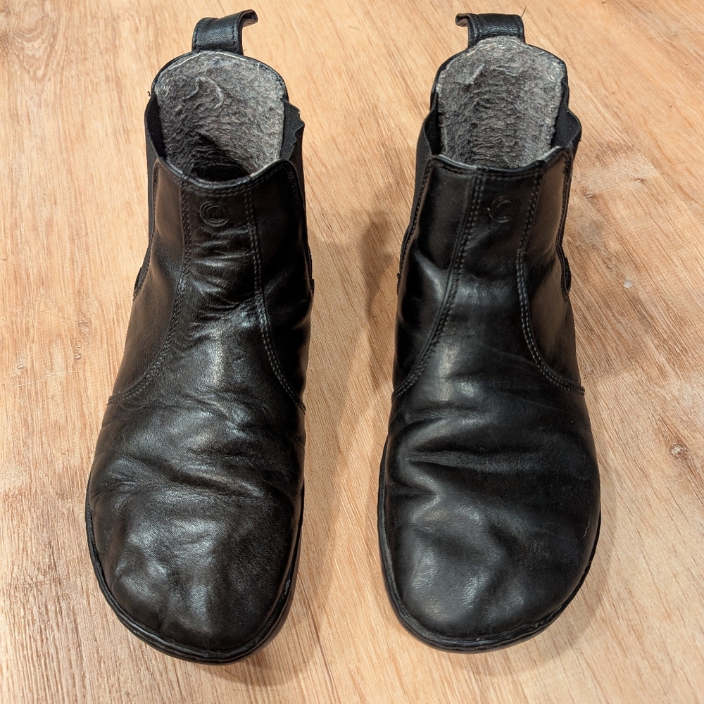 Mukishoes Barefoot Chelsea Boots Black Leather Wool Lined Women's 39 EU/8 US